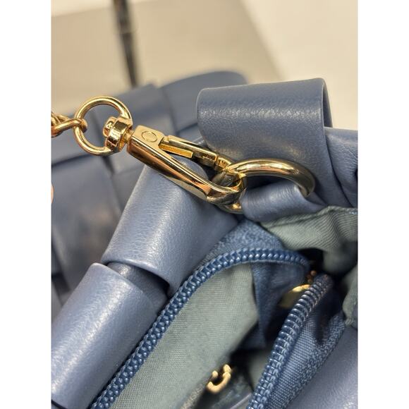 Remi / Reid Anthropologie Lindy Woven Clutch Shoulder Bag Blue Vegan Leather Gol - Picture 5 of 8